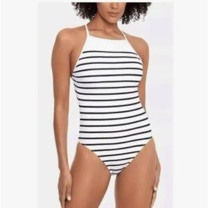 NWT Ralph Lauren Stripe High Neck One Piece Swimsuit 16